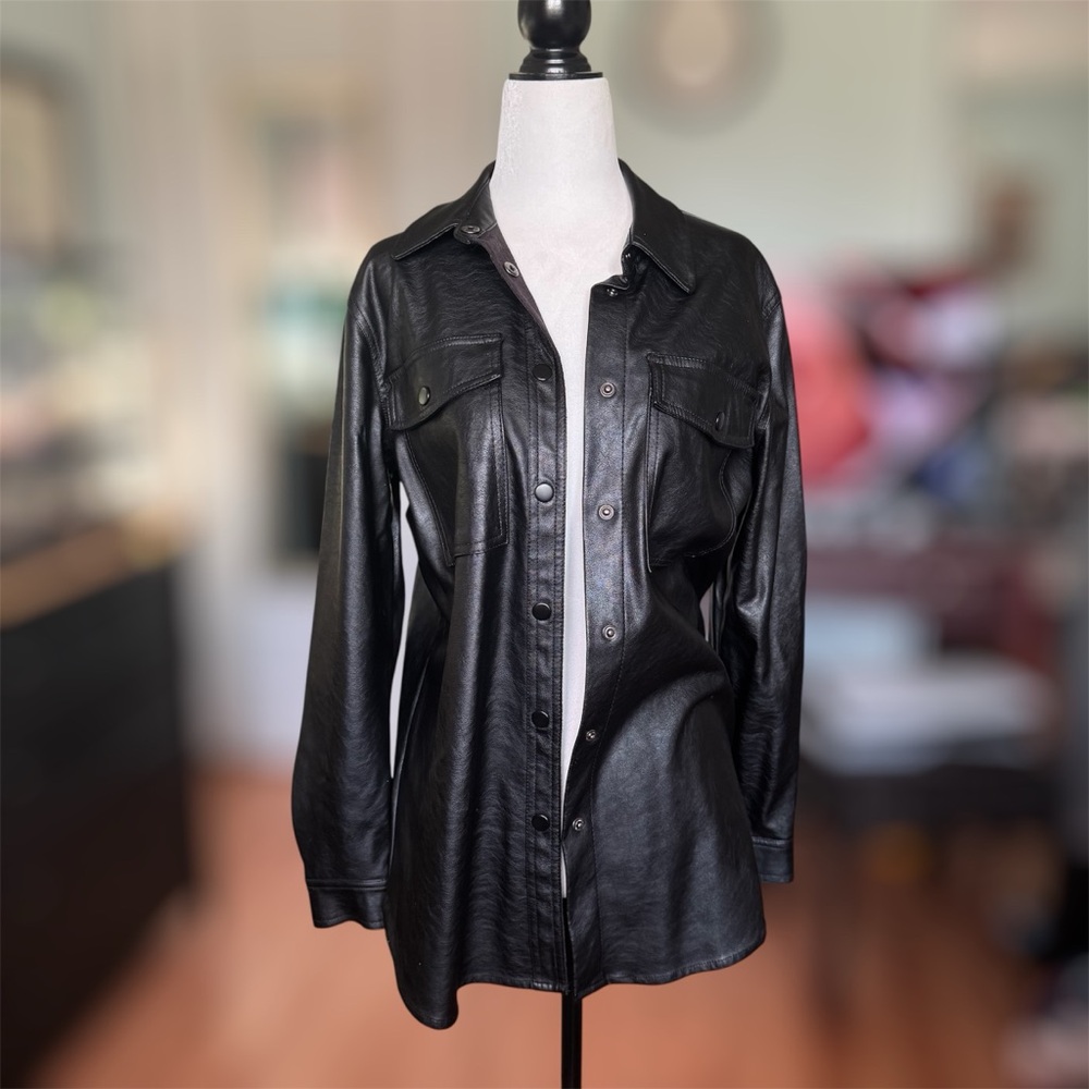 Dynamite Faux Black Leather Shirt Jacket